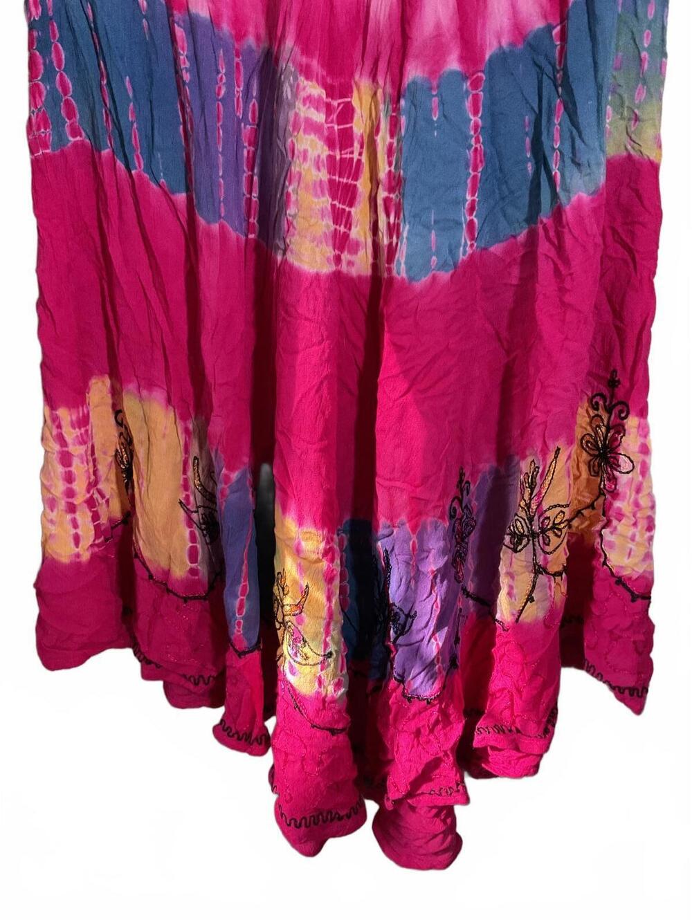 Colorful Boho Embroidered Tie-Dye Dress Plus Size Festival Hippie - Picture 4 of 9